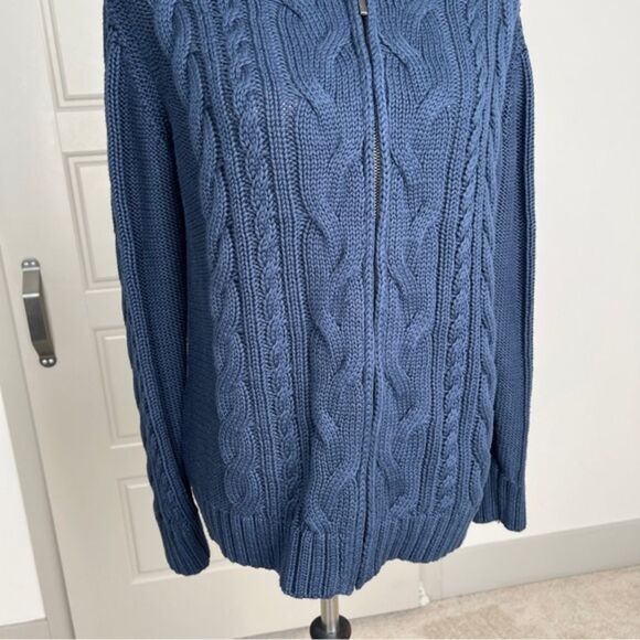 L.L. Bean Full Zip Cable Knit Sweater Chunky Cardigan Jacket 100% Cotton Sz XL - Picture 7 of 12